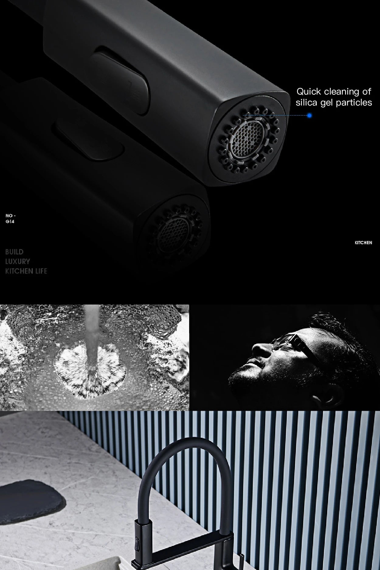 High end black brass kitchen faucet magnetic suction design 2 function single handle cold and hot dual control sink faucet