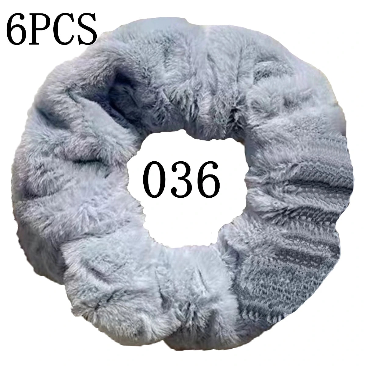 6pc Hair Scrunchies Furry Elastic Band Women Girl Ponytail Holder Rubber Ties Accessories Plush Faux Fur Soft Chiffon Headband