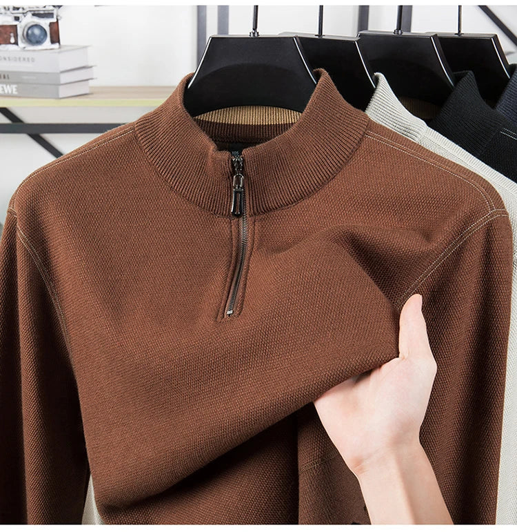 High Quality Velvet Thickening Sweater Bottoming Shirt, Men's Half Zip Pullover, Casual Loose New Warm T-shirt, Knitwear