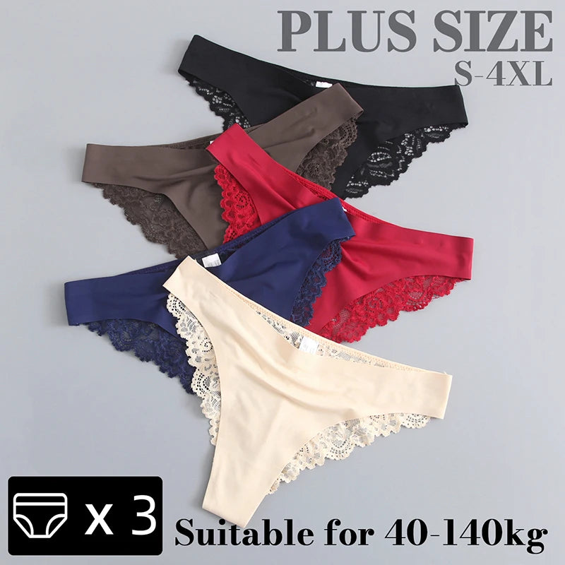 3PCS Women's Sexy Lingerie Panties Lace Plus Size Briefs Low Waist Underpants Intimates Seamless Briefs Silk Panty Women Tangas.