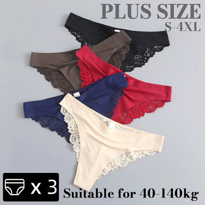 3PCS Women's Sexy Lingerie Panties Lace Plus Size Briefs Low Waist Underpants Intimates Seamless Briefs Silk Panty Women Tangas.