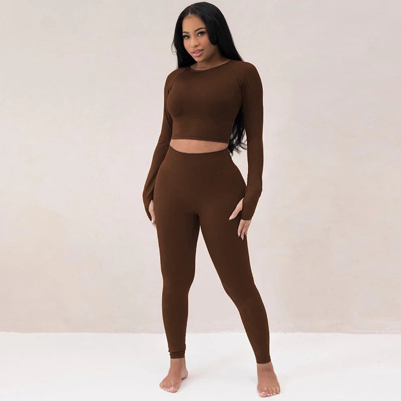 Dulzura Women 2024 Autumn Winter Long Sleeves Crop Tops Long Pants Two Piece Matching Sets Tracksuit Wholesale Items S3613114K.