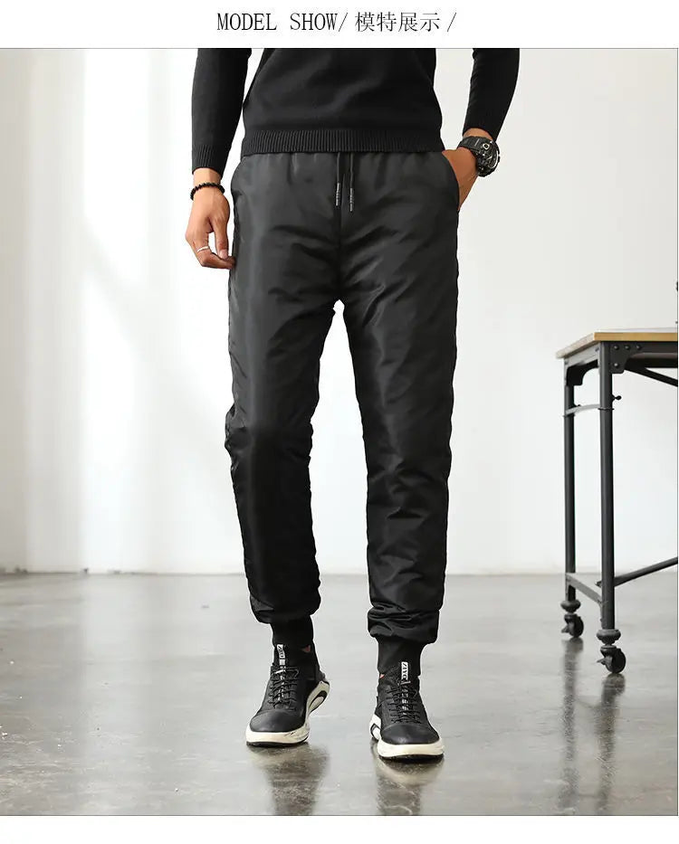 New Winter Thermal White Duck Down Pants for Men Loose Fit High Waist Warm Thickened Elastic Waistband Down Trousers Man PT-590.
