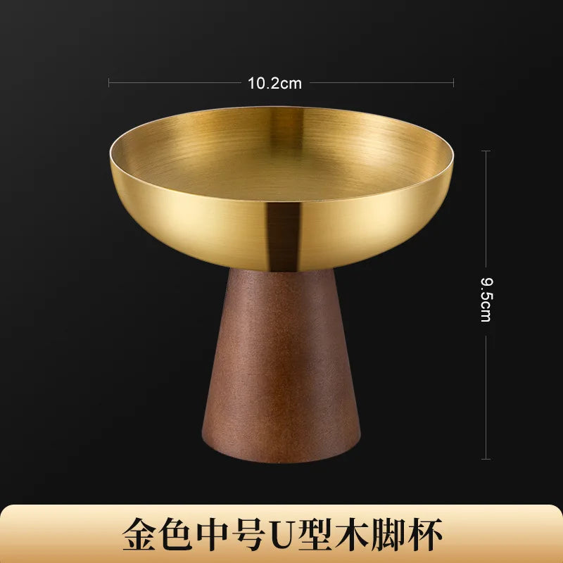 StainlessTea Tray Snack Tray Fruit Tray Salad Tray Steel Wooden Footed Cup High Foot Cup Ice Cream Cup Pudding Cup Dessert Plate