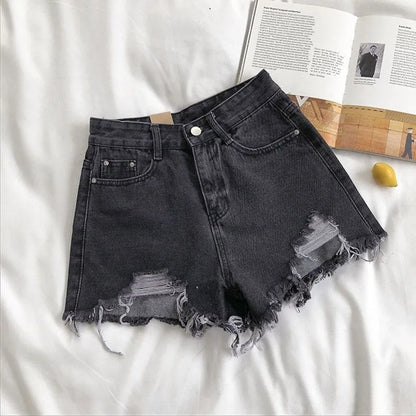 Korean Denim Holes Shorts For Women  Fashion High WaistWide Leg Short Jeans Female Designer Casual Street Short 2025 New Trend.