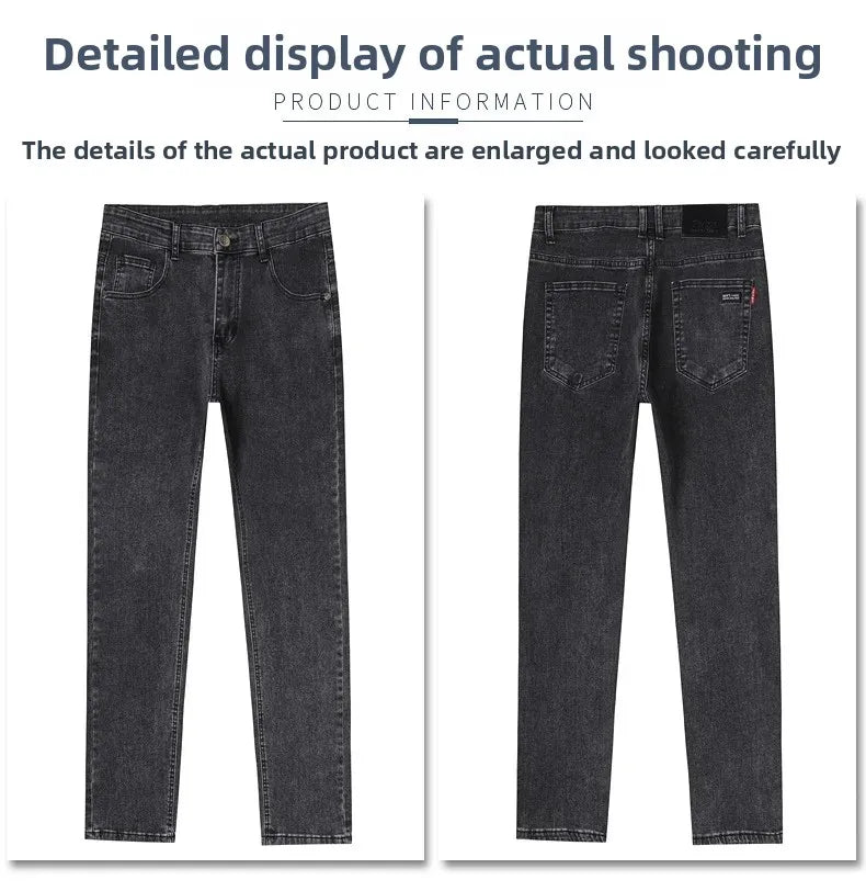 Slim Fit Casual Men's Jeans Youth Straight Leg Regular Business Elastic Long Trousers Autumn New Arrival from Mainland China