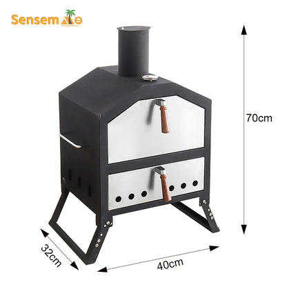 Tragbarer, holzgefeuerter Pizzaofen für den Außenbereich mit 12-Zoll-Stein und Thermometer, klappbare Beine, Camping-Grillmaschine aus Edelstahl für den Hinterhof