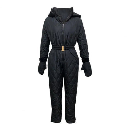2025 Women Ski Jumpsuit Warm Snowsuit Winter Women's Snowsuit with Gloves Hood Windproof Ski Outfit with Elastic Waist Zipper fo.