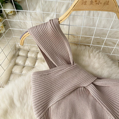 SINGREINY Einzelnen Schulter Tinte Stricken Kleid Backless Tank Gestreiften Schlank Bodycon Sommerkleid Frauen Sommer Beachwear Sexy Chic Vestidos