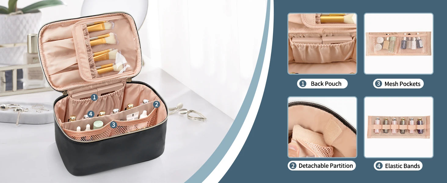 Makeup Bag Portable Cosmetic Bag Large Capacity Travel Makeup Case Organizer Black For Women Toiletry Bag for Girls Traveling.