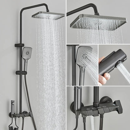 Black Piano Style Shower Set Intelligent Brass Bathroom Faucets Hot Cold Waterfall Tap Rainfall Shower System