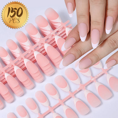 120/150pcs Matte White French Gel Nail Tips Medium Almond Nude Press On Nails 0.75-2.6cm Pink/Nude ABS Soft Gel Nail Flase Tips