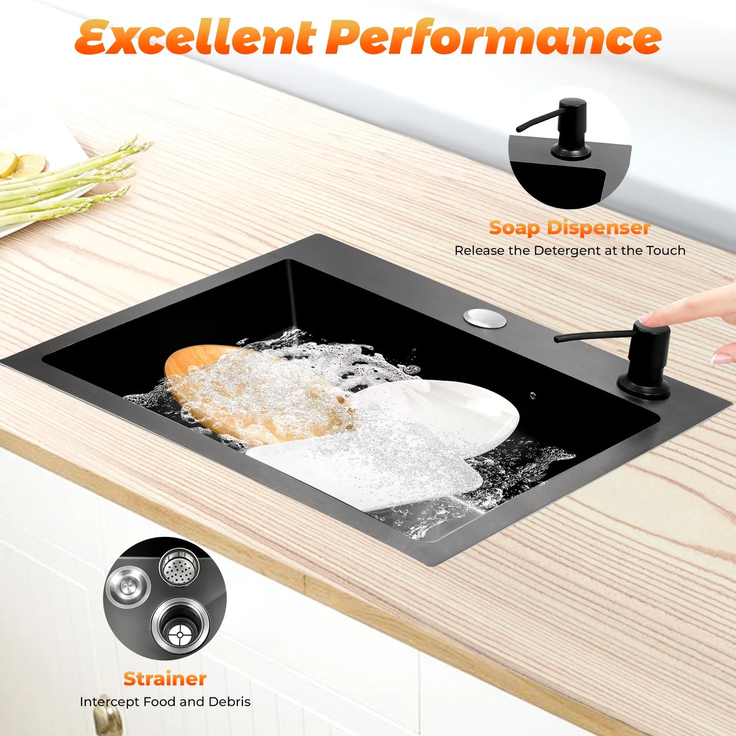 [Edelstahlspüle] Moderne Küchenspüle aus Edelstahl – Edelstahl – für die Küche – langlebig, elegant