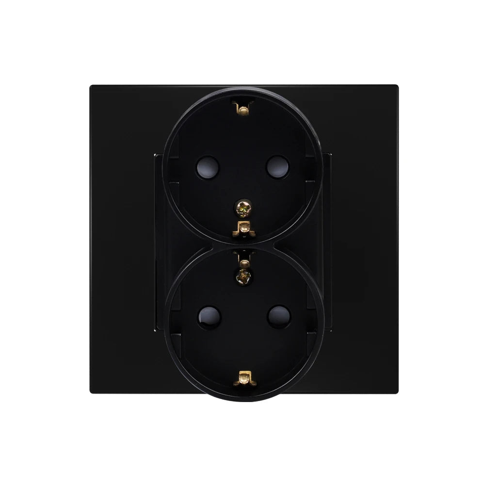 EU-Wand-Doppelsteckdosen, 110–250 V, 16 A, Dual-Steckdosen für Zuhause, Büro, elektrischer Stecker, 86 mm, Kunststoffplatte, Weiß, Schwarz, Grau, Gold.