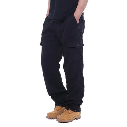 2025 Men's Casual Elastic Waist Plus Size Cargo Pants Multiple Pockets Loose Fit Trousers For Construction Site