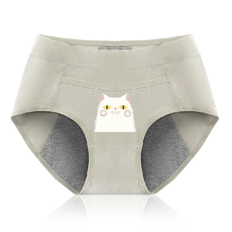 Cotton Menstrual Panties Leak Proof Breathable Cartoon cat Panties Woman Women Girls Physiological Pants Women's Intimates M-XL