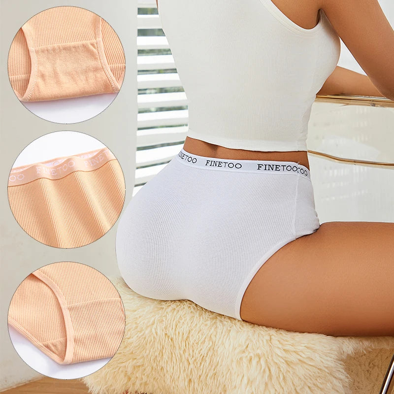 6Pcs/Set Cotton Women Panties Lady Plus Size Underwear High Waist Briefs Breathable Solid Color Female Lingerie Shorts FINETOO.
