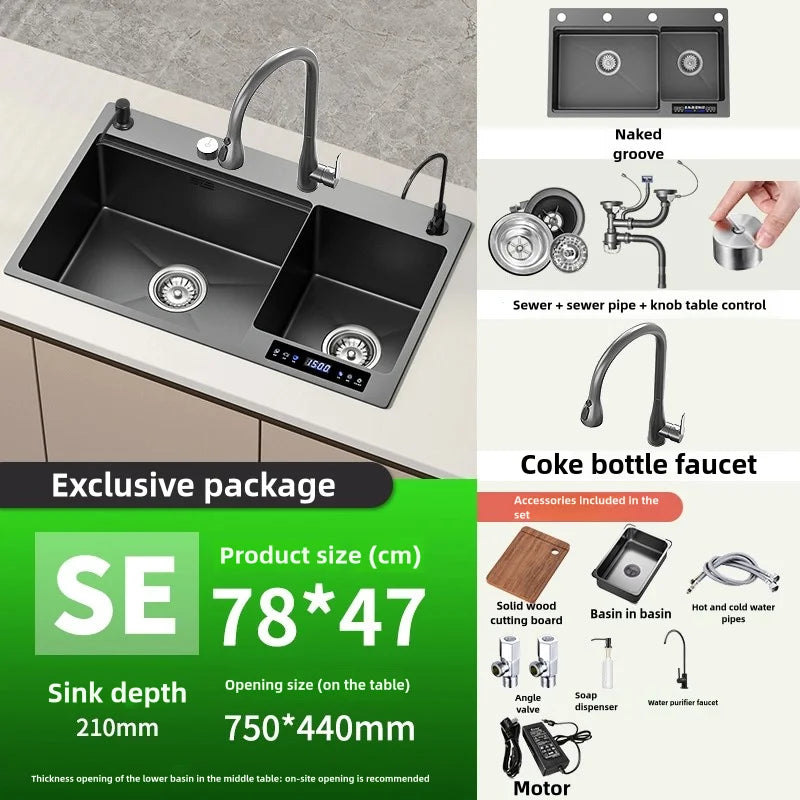 Water Catalyst sinks Stainless Steel Kitchen Sink Multifunctional Smart Double slot Cleaning Purification Sterilized Fruit