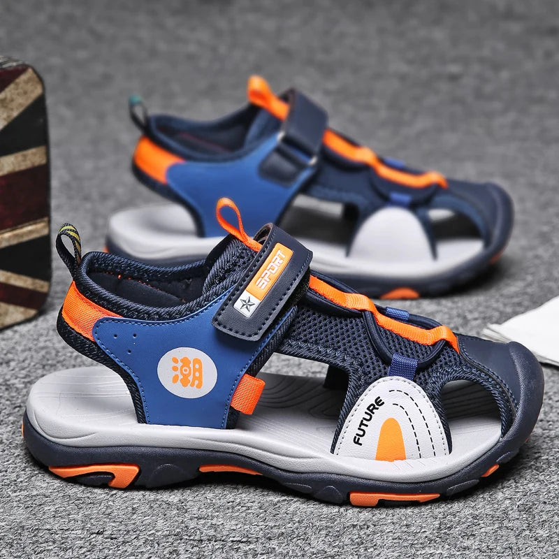 Summer Beach Water Children Sandals Fashion Shoes Outdoor Non-slip Soft Bottom Shading Leather Boys Comfortable Shoes Girls.