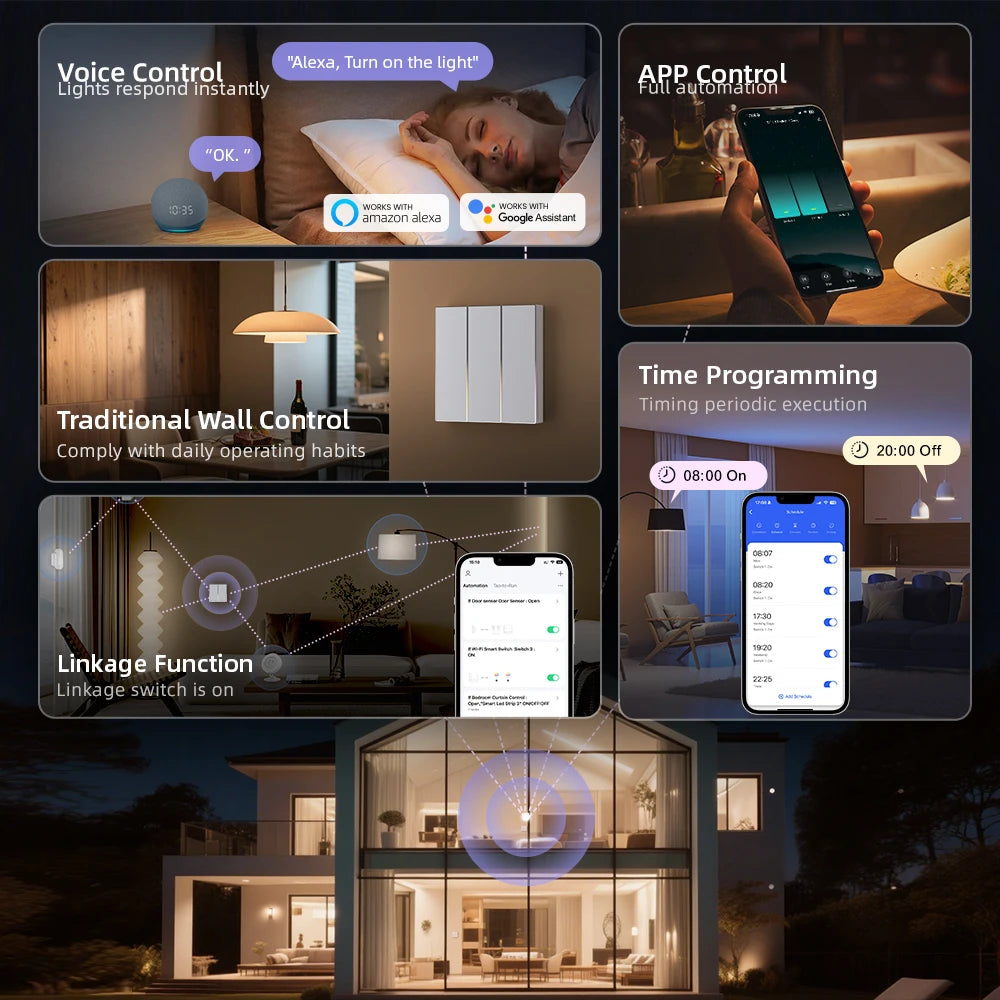AVATTO Tuya Zigbee/WiFi Smart Lichtschalter mit Neutralleiter, Tasten-Rebound-Schalter mit Umgebungslicht-Unterstützung Alexa Google Home.
