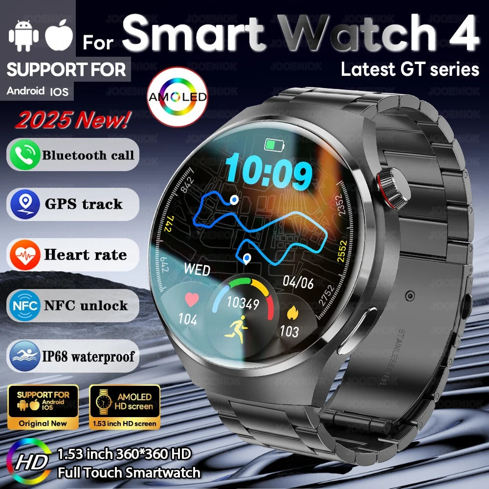 2025 New Watch 4 GT Series Smart Watch Men AMOLED Screen Heart Rate Health Monitoring Bluetooth Call Business Smartwatch Man.