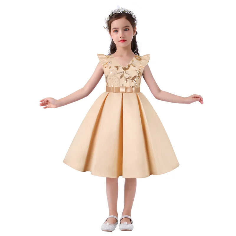 3-10 Y Pailletten Blumen Stickerei Mädchen Kleid Sommer Ärmellose Prinzessin Party Kleider Weihnachten Geburtstag Geschenk Kind Casual Kleidung.