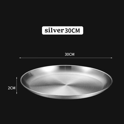 1Pcs Gold Stainless Steels Metal Round Plate Rust-Proof Shallow Tray Plate Camping Plate BBQ Picnic Dishes Cookware Tableware