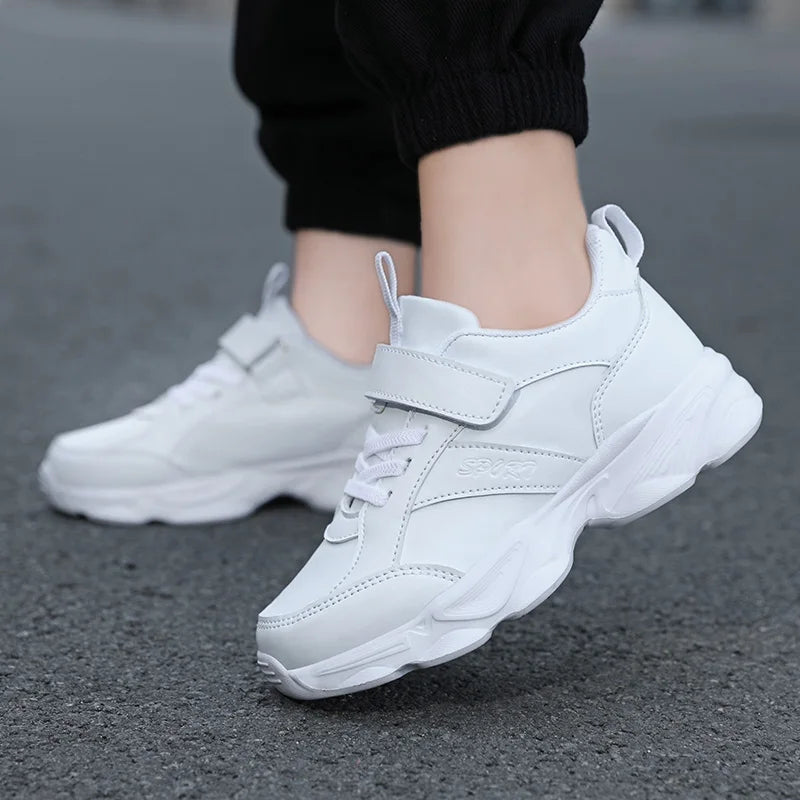 Children Shoes Kids Casual Sneakers Black Pu Leather Sports Shoes for Boy Girls White Shoes School Running Tennis Sneaker.