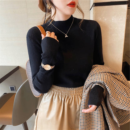 Herbst Winter Frauen Mock neck Pullover Pullover Tops Strickwaren Mode Weibliche Lange Hülse Dünne Elastische Beiläufige Gestrickte Shirts