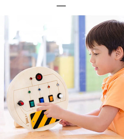 Montessori Busy Board Sensory Toys Wooden With LED Light Switch Control Board Travel Activities Children Games For 2-4 Years Old