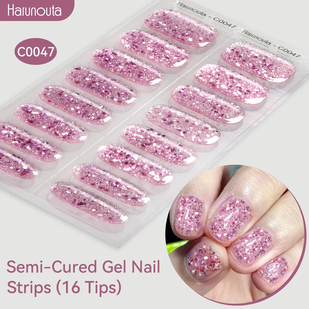 Harunouta Gradient Semi Cured Gel Nail Sticker Long-Lasting UV Nail Sticker UV/LED Extension Gel Nail Foil Gel Polish Full Cover