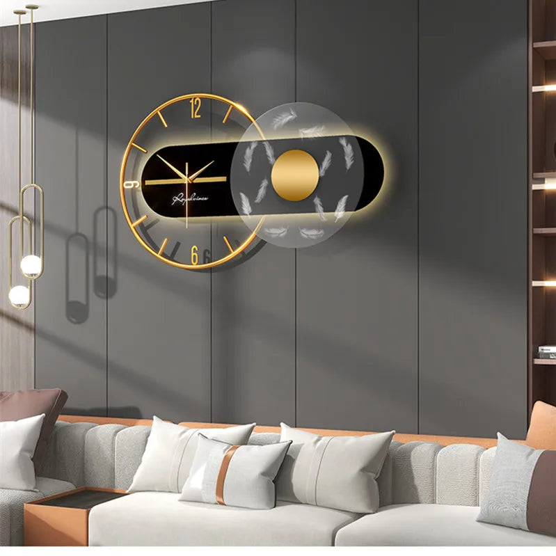 60x36cm Große Wanduhr Moderne Design Feder Luxus Licht Stille Metall Wand Uhr Home Decor Wohnzimmer esszimmer Uhren