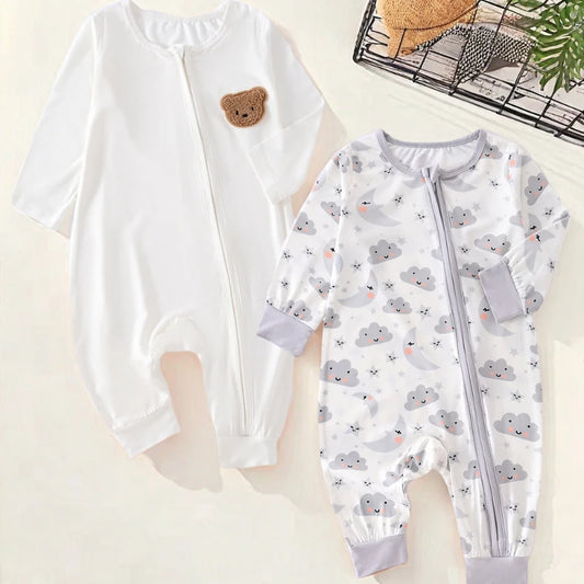 Neugeborenes Baby-Body mit Reißverschluss für alle Jahreszeiten, Jungen, langärmelig, Strampler, Kleidung, Mädchen, Rundhals-Body, 0–1–3–6 Monate
