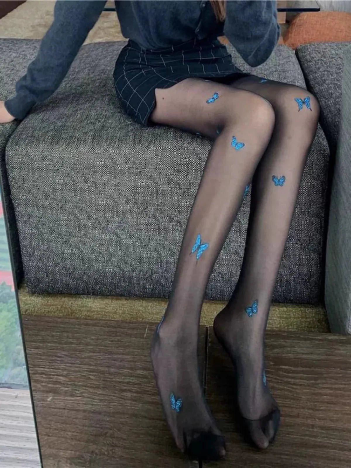 Sexy Butterfly Tights Vintage Y2K Fake Tattoo Butterfly Black Transparent Silk Pantyhose Women Lolita Summer Ultra-thin Stocking.