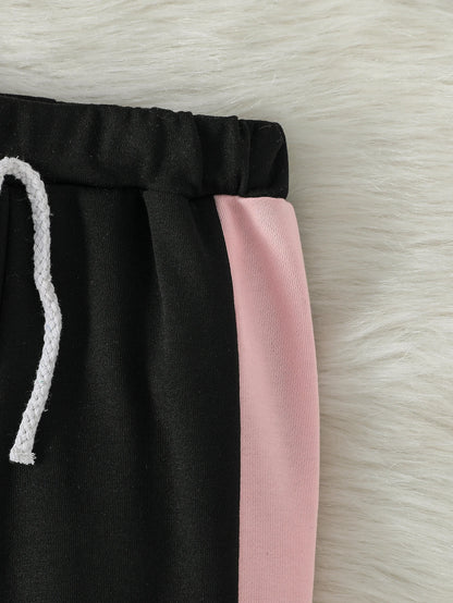 2-Piece Set Baby Girl Fall Casual Black Printed Letter &Heart Pure Color Long-Sleeved Hooded Sweatshirt &Pants Suit Clothes.