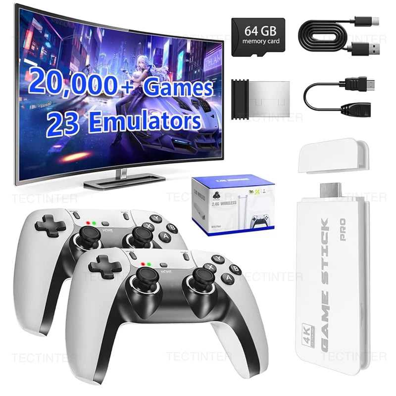 M15 4K Game Stick Mini Video Game Consoles Retro Handheld 20000 Games Player HD Video Game Stick 2.4G Dual Wireless Controller.