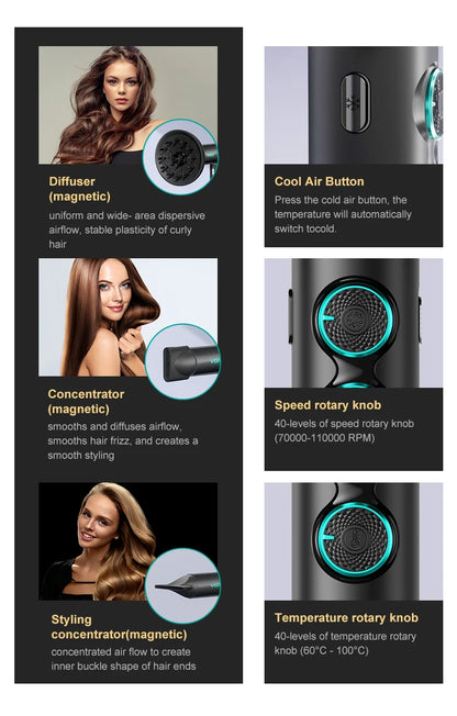 VGR Hair Dryer Professional Hair Dryer Machine Hot and Cold Adjustment Air Blower Brushless Motor 110000 RPM Barber Salon V-401