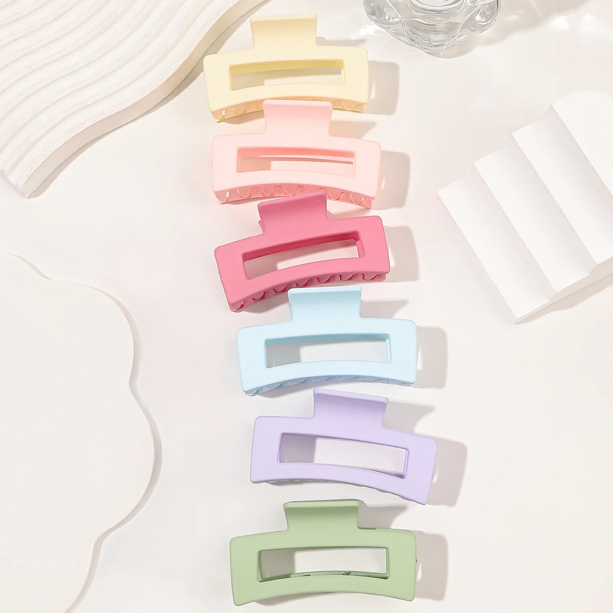 Big Hair Claw Clips Ice Cream Color 6 Pcs for Thick Hair,Square Hair Clips for Women Rectangle Nonslip Acrylic Banana Jaw Clips.