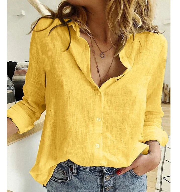 Women Casual Long Sleeve Cotton Linen Loose Shirt Elegant Solid Harajuku Lapel Blouse Vintage Oversize Tops Y2K Streetwear Tunic.