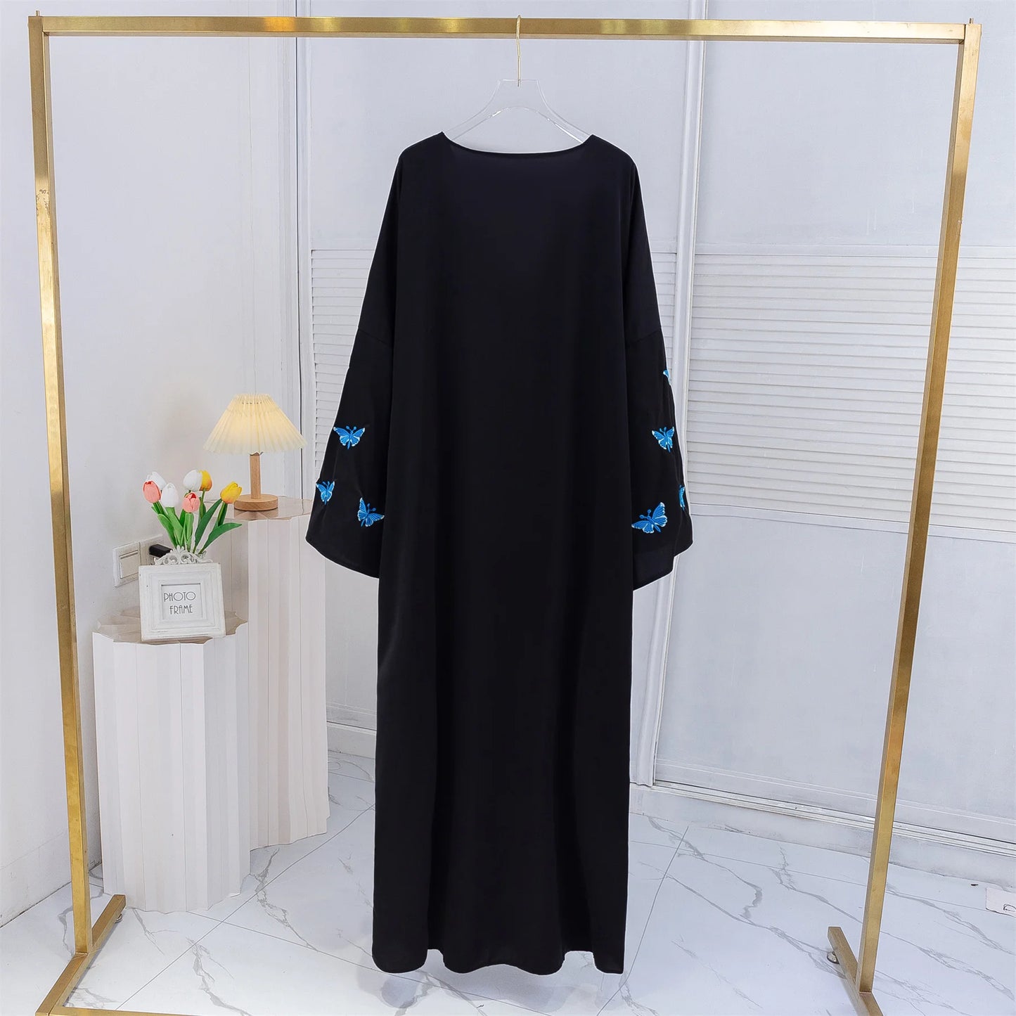 Butterfly Embroidery Open Front Abaya Women Long Sleeve Maxi Length Dress Muslim Abayas Kaftans Women Jilbabs Women's Clothing.