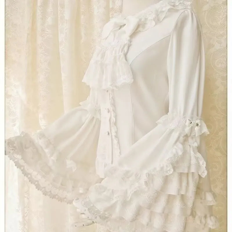 Japanese Medieval Victorian Vintage Lolita Shirts Women Sweet Flare Long Sleeves Slim Y2k Tops Female Gothic  Blusas Blouses.