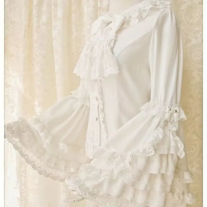 Japanese Medieval Victorian Vintage Lolita Shirts Women Sweet Flare Long Sleeves Slim Y2k Tops Female Gothic  Blusas Blouses.