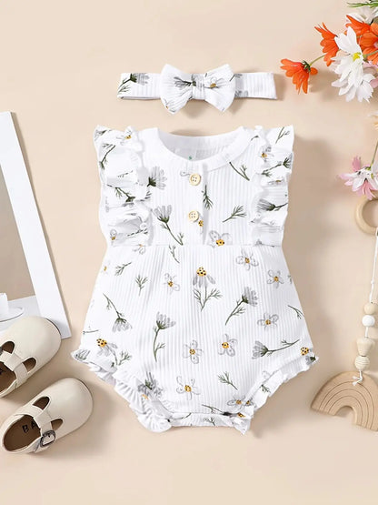 2-teiliger Sommer-Overall für Babys mit Rundhalsausschnitt, Schmetterlingsärmel-Design, süßer, süßer und lebhafter Overall im Prinzessinnen-Stil für Neugeborene.
