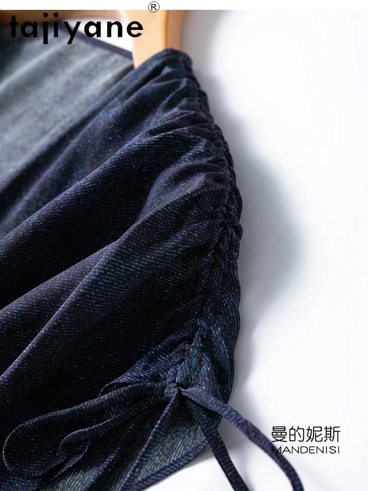 TAJIYANE 100% Maulbeerseide Kleid Frau Sommer 2025 Elegante Lange Kleider Denim Gedruckt Party Kleider Damen Kleidung Vestidos.