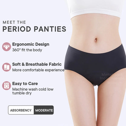 Seamless 4-Layer Menstrual Panties Mid-brief Breathable Reusable Leakproof Underwear for Women Fast Absorption.