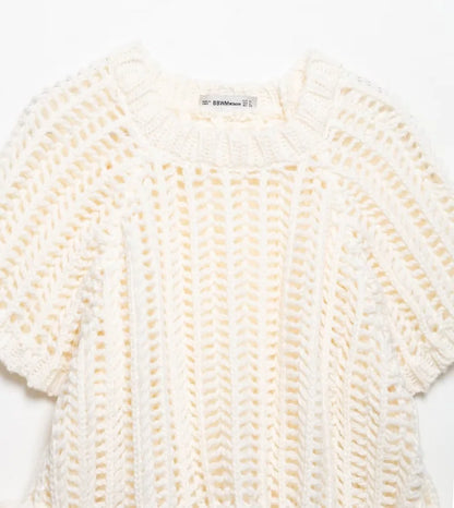 MUJER 2025 Stricken Crop Tops Frau Kurzarm Pullover Gestrickte Kurze Pullover für Frauen Gebunden Strickwaren Mode Damen Pullover.