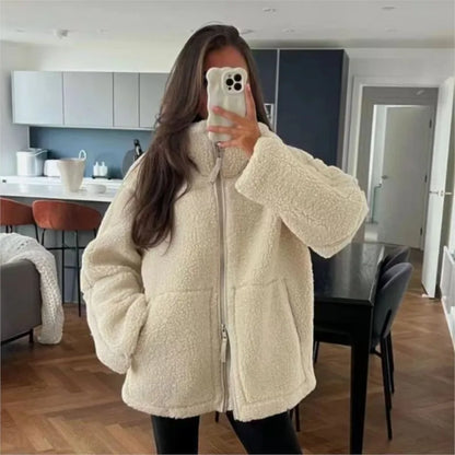 Winter Fleece frauen Mantel Zipper Stehkragen Lose Verdickt Mantel frauen Herbst Warme Neue Casual Trendy frauen Mantel