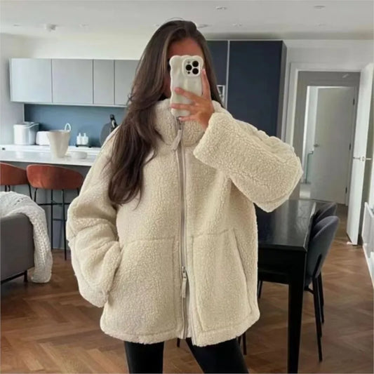 Winter Fleece frauen Mantel Zipper Stehkragen Lose Verdickt Mantel frauen Herbst Warme Neue Casual Trendy frauen Mantel