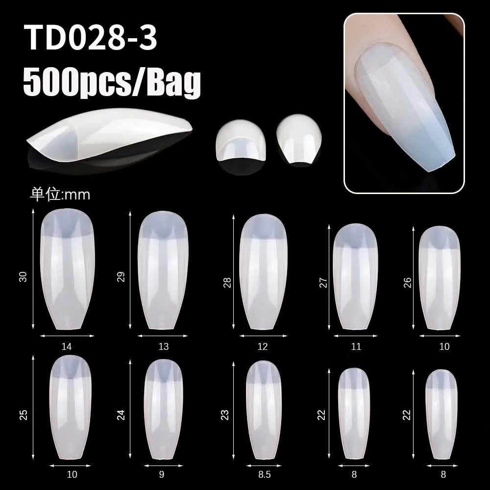 500/600pcs Long Pointed Fake Nail Tips Stiletto Half Cover French Acrylic UV Gel False Nail Extension Press On Nails Manic Tool