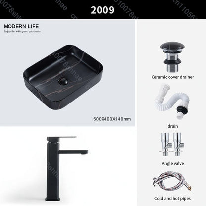 Luxuriöses Vintage-Keramikgefäßwaschbecken für Badezimmer, Waschtisch, Kunstbecken über der Theke, Waschbecken mit Abflusszubehör, Arbeitsplatte